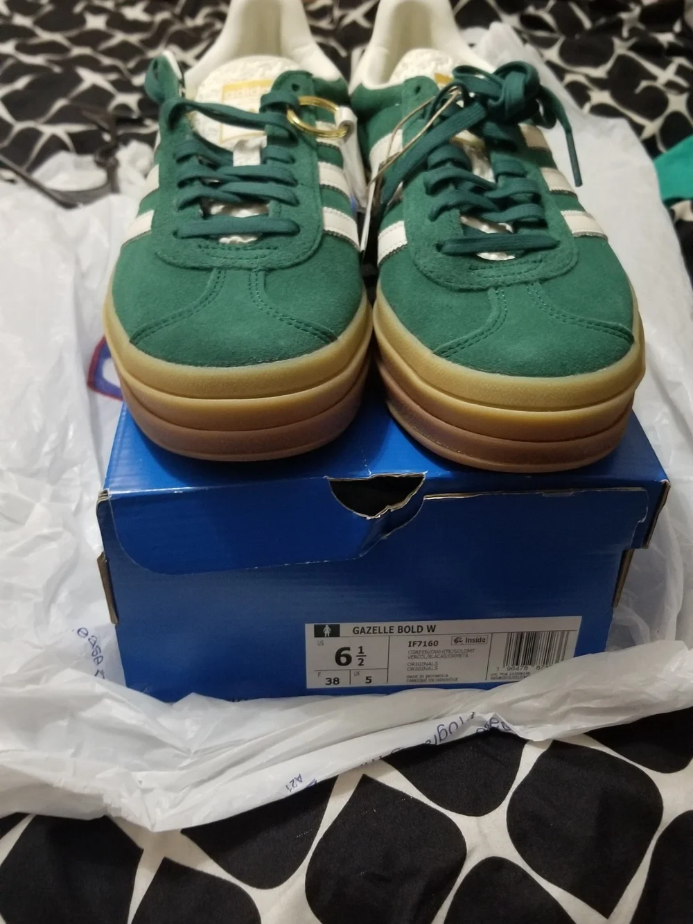 adidas Gazelle Bold Platform Sneakers in Green and White